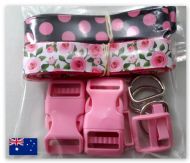 DIY 25mm dog collar kit roses and polka dots 