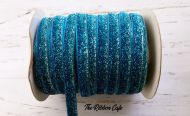 10mm Shades of blue glitter bling polyester ribbon